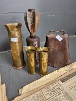 Brass Shell Casings, Genade Casing and Old Cow Bell ( no donger ) with Newspapers 1940 - 1960 - 2