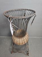 Metal and Wicker Umbrella Stand with Asian Style Paper Umbrella - 3