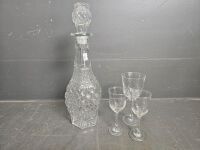 Mid Century Glass Decanter and Goblets