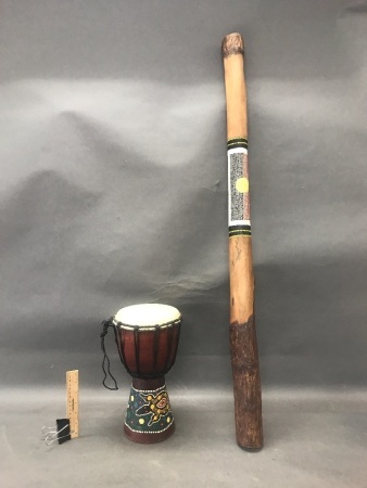 Authentic Termite Hollowed Didgeridoo & Painted Djembe Drum