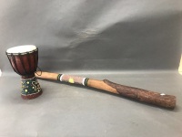 Authentic Termite Hollowed Didgeridoo & Painted Djembe Drum - 2