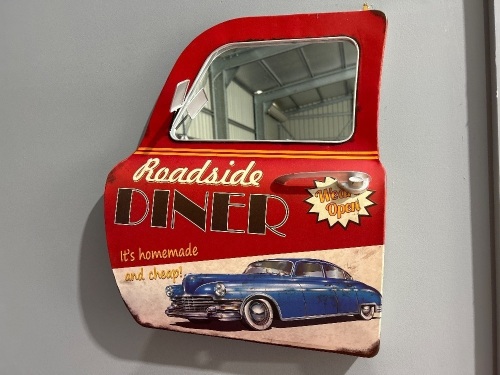 Roadside Diner Mini Car Door Sign with Mirror