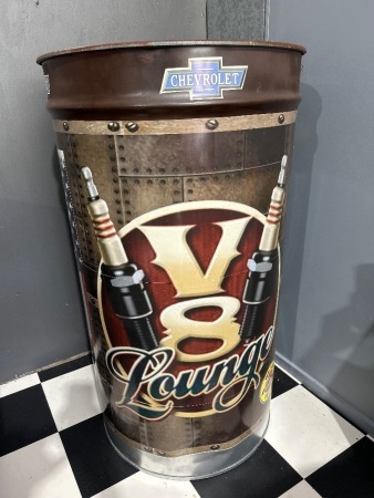 Stickered Chevrolet V8 Lounge 44gal Drum