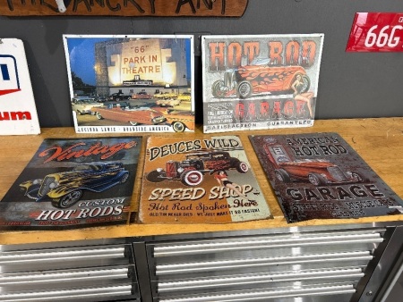 5x Printed Tin Auto Signs