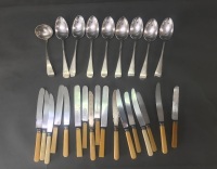 Selection of 17 Asstd Bone Handled Knives & 8 Silver Plated Table Spoons & Ladle - 2