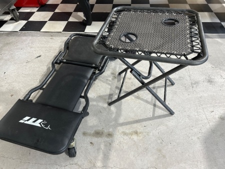 TTI Adjustable Garage Creeper and Small Folding Table 