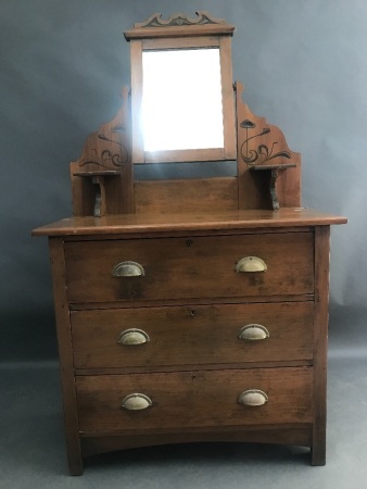 Antique 3 Drawer Dressing Chest with Art Nouveau Carving