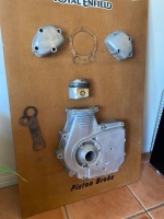 Royal Enfield 1/2 Engine Block and Pistons Mounted on Board - 3