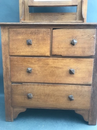 Vintage European Oak 4 Drawer Dressing Chest with Original Bevelled Mirror