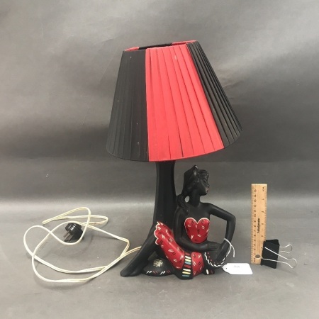 Rare Original Barsony Black Lady Lamp with Original Shade, Label & Wiring