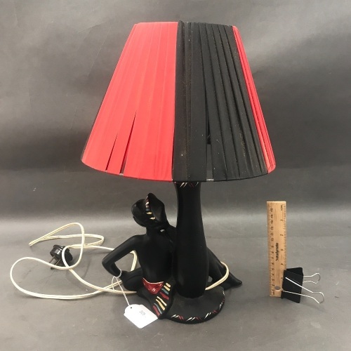 Rare Original Barsony Black Lady Lamp with Original Shade, Label & Wiring