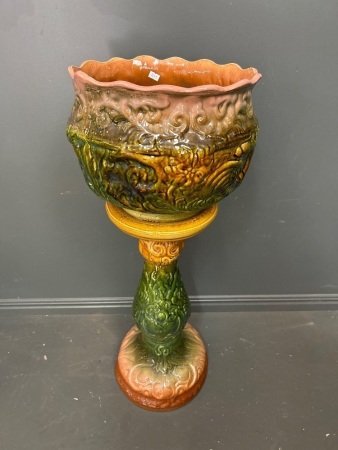 Majolica Glazed Jardiniere Plant Stand