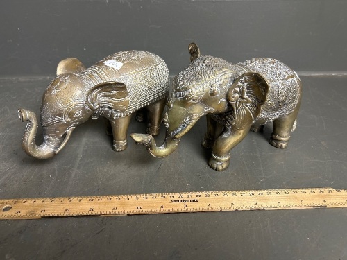 2 Brass Elephant Ornaments