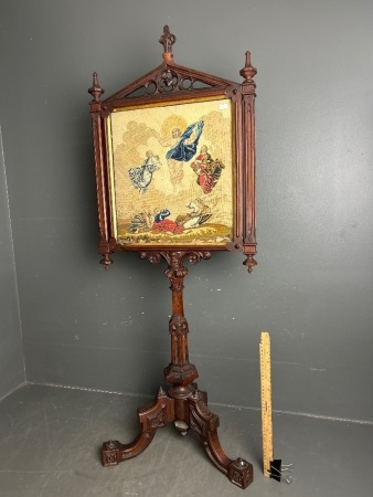 Antique Needle Point Mahogany Fire Screen