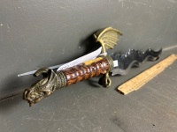 Kris Dagger Flame Knife Stainless Blade With Brass Dragon Handle - 2