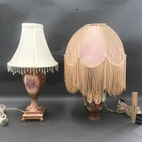 2 Vintage Ceramic Table Lamps & Shades