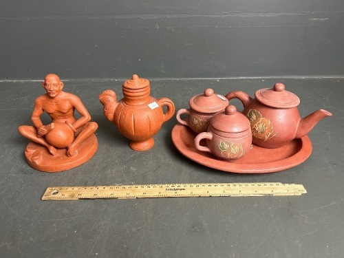 Pottery Figurines and Tea Set