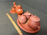 Pottery Figurines and Tea Set - 3