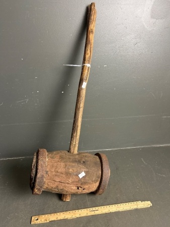 Antique Wooden Mallet with Hand Forged Containment Rings - Carnival Type