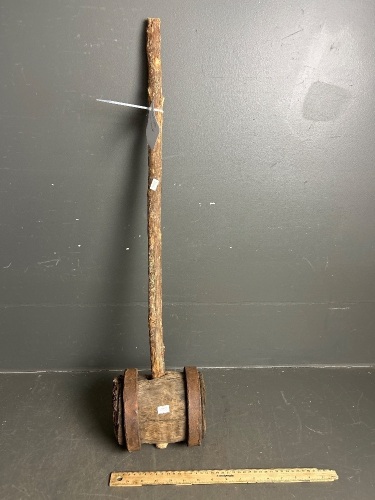 Antique Wood Carnival Mallet with Hand Forged Containment Rings