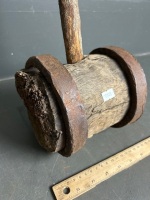 Antique Wood Carnival Mallet with Hand Forged Containment Rings - 2