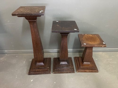 3 Solid Silky Oak 1930s Plant Holders