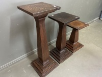 3 Solid Silky Oak 1930s Plant Holders - 2