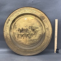 Large Pressed Brass Wall Charger with Coaching Scene