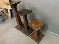 3 Solid Silky Oak 1930s Plant Holders - 3