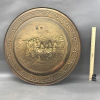 Large Pressed Brass Wall Charger with Coaching Scene - 2