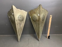 Pair Pressed Aluminium Brass Painted / Look Wall Hangings