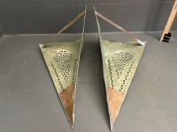 Pair Pressed Aluminium Brass Painted / Look Wall Hangings - 2