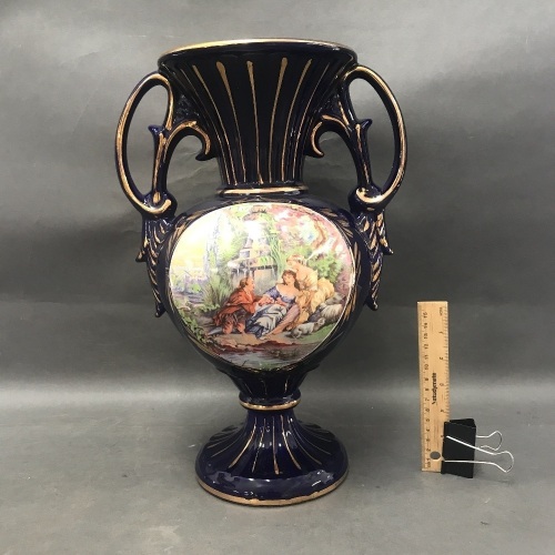 Large Cobalt & Gilt 2 Handled Urn