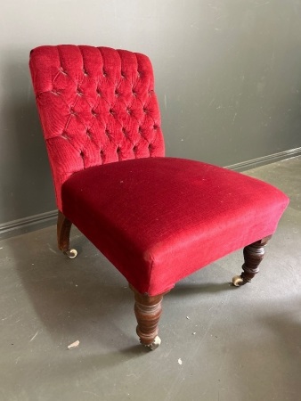 Vintage Button Back Bedroom Chair on Brass/ceramic Castors- for restoration