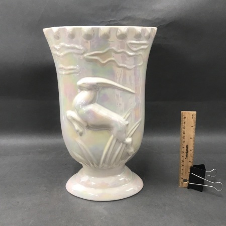 Art Deco Leaping Impala Large Raynham Australian Pottery Lustre Vase