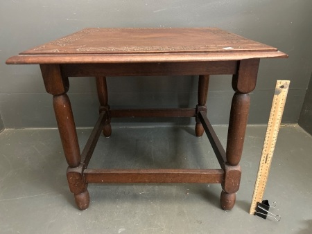 Vintage Side Table with Carved Top