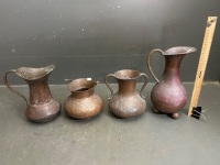 Beaten Copper Jugs, Vase and Pot