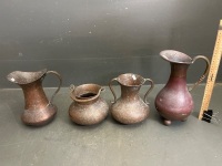 Beaten Copper Jugs, Vase and Pot - 2