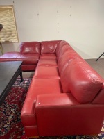 Plush Red Leather Corner Lounge