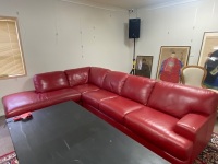 Plush Red Leather Corner Lounge - 2