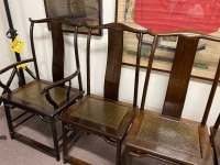 Set Wooden Ming Dynasty Chinese Style Scholar Chairs - 4