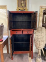 Tall Red Lacquerware Tall Boy Cabinet - 2