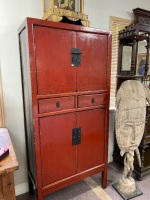 Tall Red Lacquerware Tall Boy Cabinet - 3