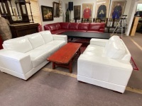 Plush White Leather 3 Seater and 2 Seater Lounge Suite