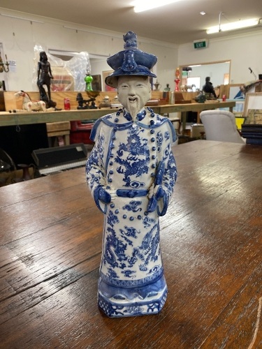 Ceramic Blue and White Asian Statue