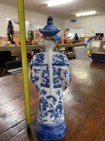 Ceramic Blue and White Asian Statue - 2