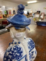 Ceramic Blue and White Asian Statue - 3