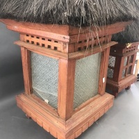 2 Balinese Timber & Glass Thatched Hut Lanterns - 2