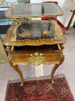 Cleopatra Decorative Design 19th Century Louis XV Two-Tier Parquetry Dessert Table, inlaid with musical instruments and Ormulu Detail - 5