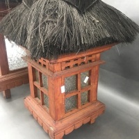 2 Balinese Timber & Glass Thatched Hut Lanterns - 3